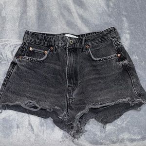 Zara high rise black denim shorts